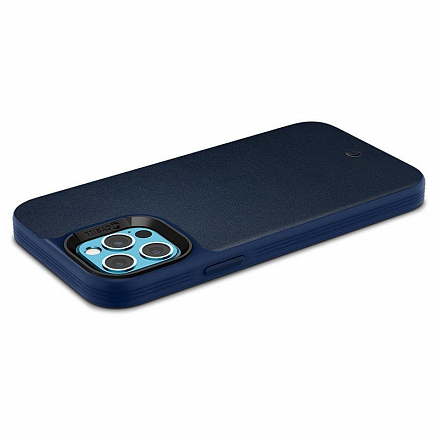 Чехол для iPhone 12, 12 Pro гибридный с кожей Spigen Сyrill Leather Brick синий