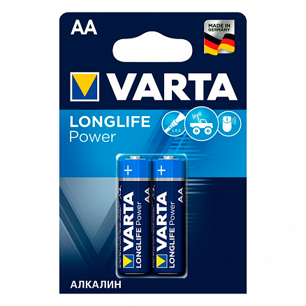 Батарейка LR6 Alkaline (пальчиковая большая AA) Varta Longlife Power упаковка 2 шт.