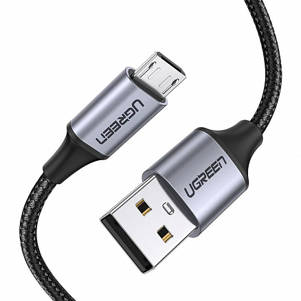 Кабель USB - MicroUSB для зарядки 3 м 2.4А 18W плетеный Ugreen US290 (быстрая зарядка QC 3.0) черный