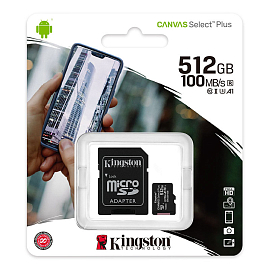 Карта памяти Kingston Canvas Select Plus MicroSDHC 512Gb UHS-I U3 V30 100 Мб/с с адаптером SD
