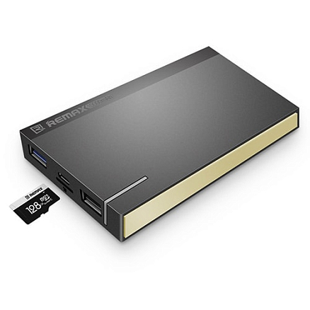 Внешний аккумулятор Remax Repower с поддержкой MicroSD карт 10000мАч (2хUSB, ток 2.1А) черно-золотистый