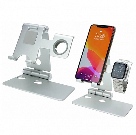 Подставка для телефона и Apple Watch SeenDa E1212 металлическая серебристая