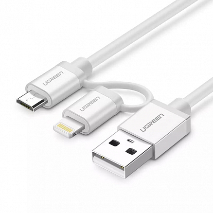 Кабель USB - MicroUSB, Lightning 1 м 2.4А MFi Ugreen US165 серебристый