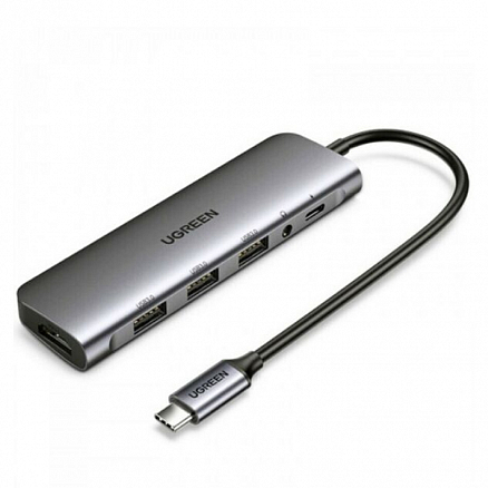 Переходник Type-C - HDMI 4K 60Hz, 3 х USB 3.0, 3,5 мм, Type-C PD 100W Ugreen CM136 серый