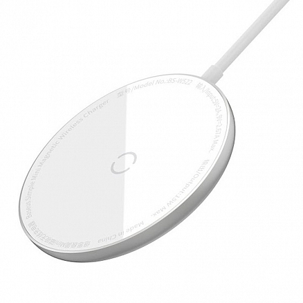 Беспроводная магнитная зарядка MagSafe для iPhone 15W с кабелем Type-C 1,5 м Baseus Simple Mini Magnetic белая