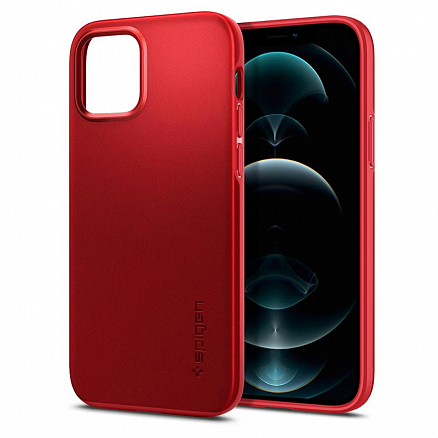 Чехол для iPhone 12, 12 Pro пластиковый тонкий Spigen Thin Fit красный