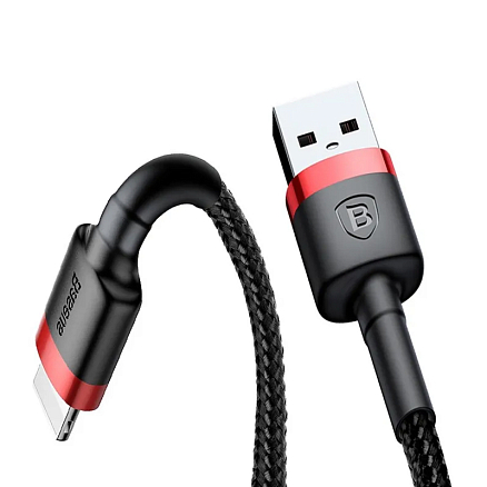 Кабель USB - Lightning для зарядки 0,5 м 2А плетеный Baseus Cafule черно-красный