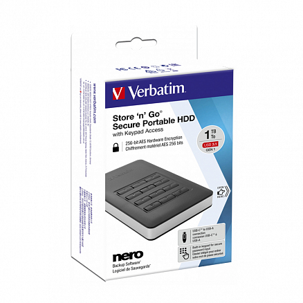 Внешний жесткий диск Verbatim Store 'n' Go Type-C USB 3.1 с клавиатурой 2ТB черный