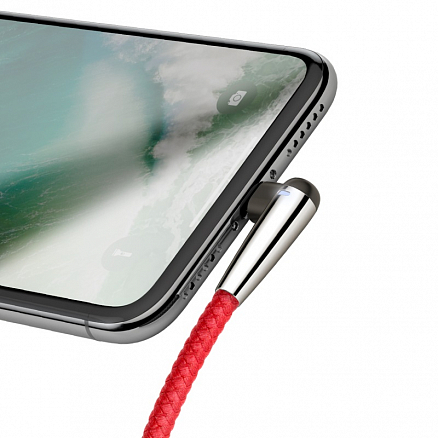 Кабель USB - Lightning для зарядки iPhone 1 м 2.4А плетеный с угловым штекером Baseus Sharp-bird красный