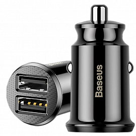 Зарядное устройство автомобильное с двумя USB входами 3.1А Baseus Grain черное