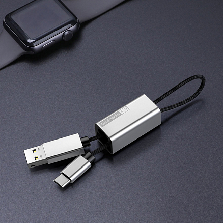Кабель USB - Type-C для зарядки 2А с MicroSD картридером OTG Baseus Pendant серебристый