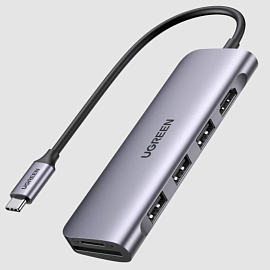 Переходник Type-C - HDMI, 3 х USB 3.0, SD, microSD Ugreen CM511 серый