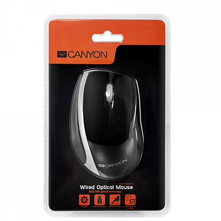 Мышь проводная оптическая Canyon CNR-MSO01 3 кнопки черно-серебристая