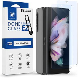 Защитное стекло на весь экран противоударное (2 шт.) и защитное стекло на камеру для Samsung Galaxy Z Fold 4 WhiteStone Dome Glass EZ прозрачное