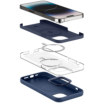 Чехол для iPhone 14 Pro силиконовый Spigen Silicone Fit MagSafe синий