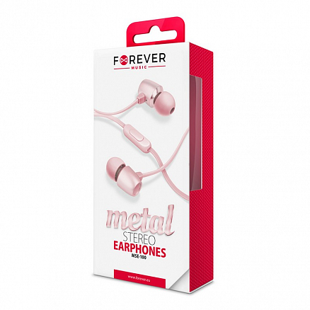 Наушники Forever MSE-100 вакуумные с микрофоном и плоским проводом розовое золото
