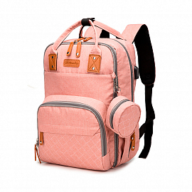 Рюкзак (сумка) Ankommling LD46 для мамы с отделением для ноутбука и USB-портом розовый