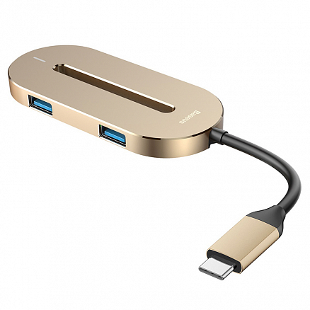 Хаб (разветвитель) Type-C - 3 х USB 3.0, HDMI, Type-C (папа-мама) Baseus Multi-function золотистый