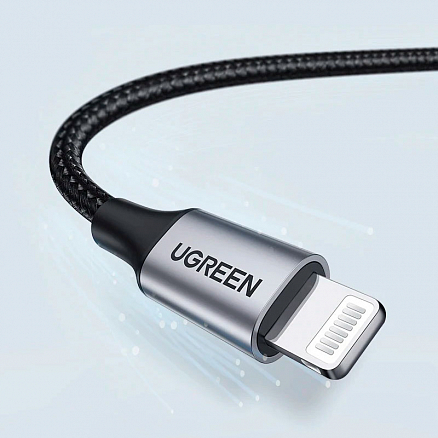 Кабель USB - Lightning для зарядки iPhone 1 м 2.4А MFi плетеный Ugreen US291 черный