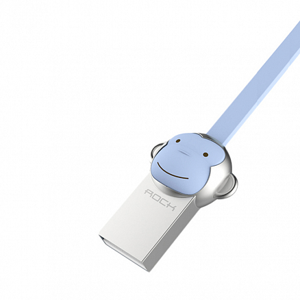 Кабель USB - Lightning для зарядки iPhone 1 м 2.4А плоский Rock Zodiac Monkey голубой