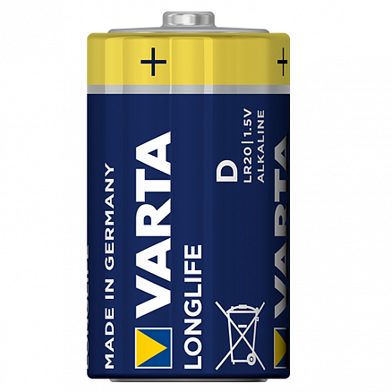 Батарейка LR20 Alkaline (бочка большая D) Varta Longlife упаковка 2 шт.