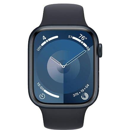 Умные часы Apple Watch 9 45 мм с силиконовым ремешком M/L алюминиевые полуночные черные