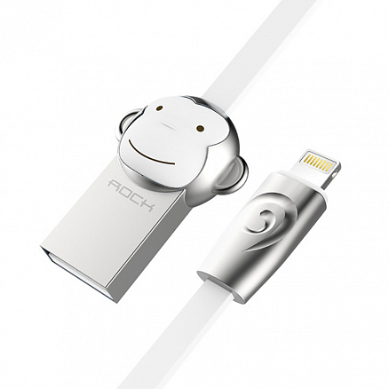 Кабель USB - Lightning для зарядки iPhone 1 м 2.4А плоский Rock Zodiac Monkey белый