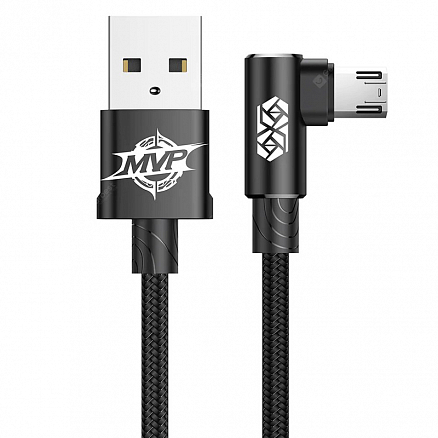 Кабель USB - MicroUSB для зарядки 1 м 2А с угловым штекером плетеный Baseus MVP Elbow черный