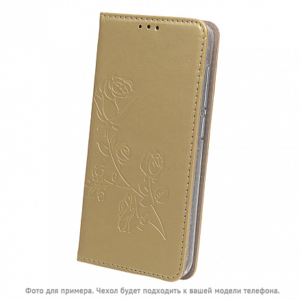 Чехол для Xiaomi Redmi 4X кожаный - книжка GreenGo Smart Stamp Rose золотистый