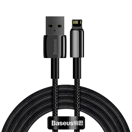 Кабель USB - Lightning для зарядки iPhone 2 м 2.4А плетеный Baseus Tungsten Gold черный