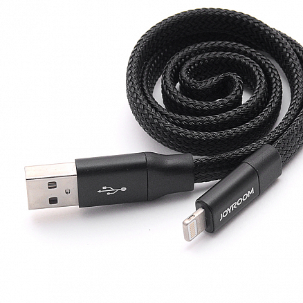 Кабель USB - Lightning для зарядки iPhone 1 м 2.4Аплетеный плоский Joyroom Magic S-M340 (быстрая зарядка QC) черный