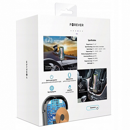 Держатель автомобильный на приборную панель, стекло или в решетку обдува с беспроводной зарядкой (быстрая) и автоматическим зажимом Forever Core