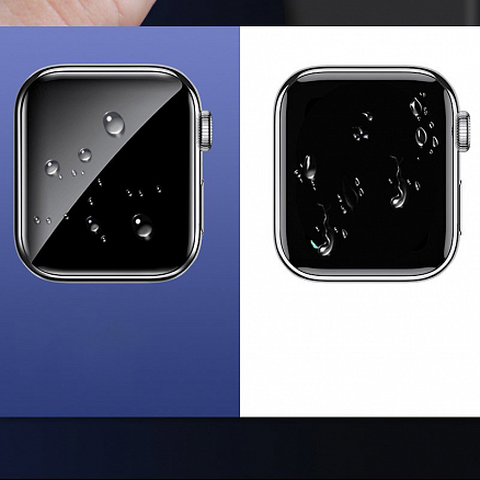 Защитное стекло для Apple Watch 44 мм на весь экран противоударное Baseus 0,2 мм черное