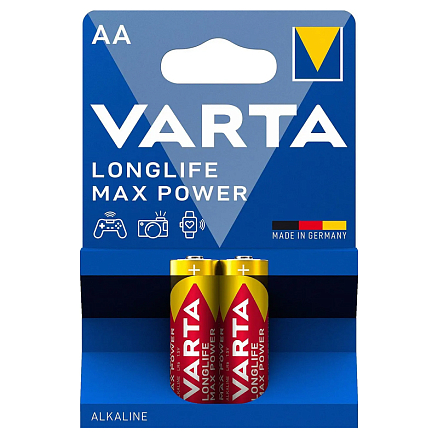 Батарейка LR6 Alkaline (пальчиковая большая AA) Varta Longlife Max Power упаковка 2 шт.