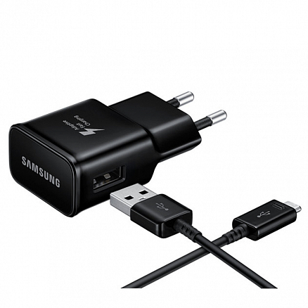 Зарядное устройство сетевое с USB входом 2А Fast Charge и Type-C кабелем Samsung EP-TA20 черное