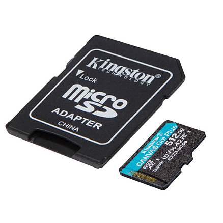 Карта памяти Kingston Canvas Go Plus MicroSDXC 512Gb UHS-I U3 V30 170 Мб/с с адаптером SD