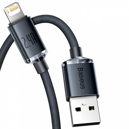 Кабель USB - Lightning для зарядки iPhone 1,2 м 2.4А плетеный Baseus Crystal Shine черный