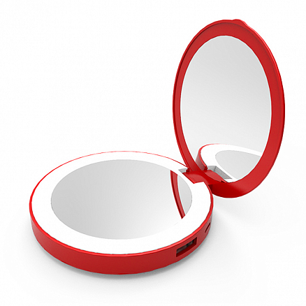 Зеркало карманное для макияжа с подсветкой Nova TD-018 красное