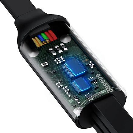Кабель USB - MicroUSB, Lightning, Type-C для зарядки 1,2 м 3.5А плоский Baseus Bright Mirror черный