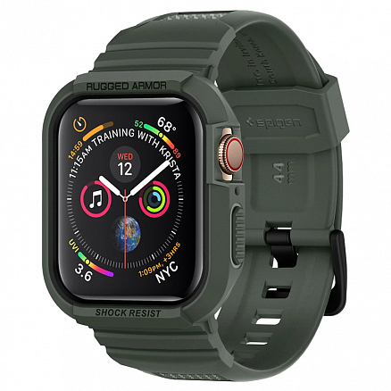 Чехол с ремешком для Apple Watch 44 мм гелевый Spigen SGP Rugged Armor Pro темно-зеленый