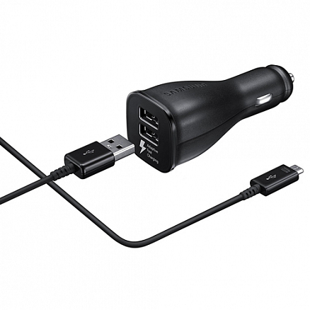 Зарядное устройство автомобильное с двумя USB входами 2А и microUSB кабелем Samsung EP-LN920BBEGRU черное
