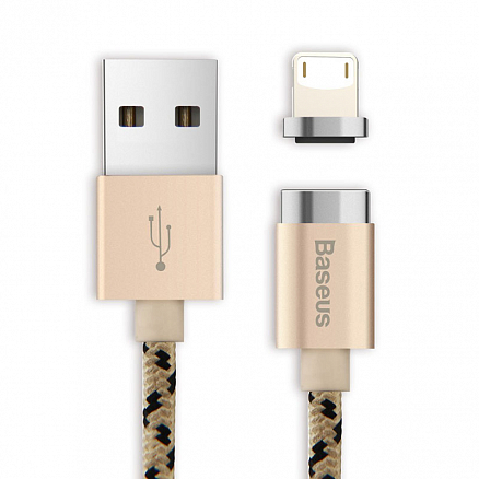 Кабель USB - Lightning для зарядки iPhone 1 м 2.4А магнитный Baseus Insnap золотистый