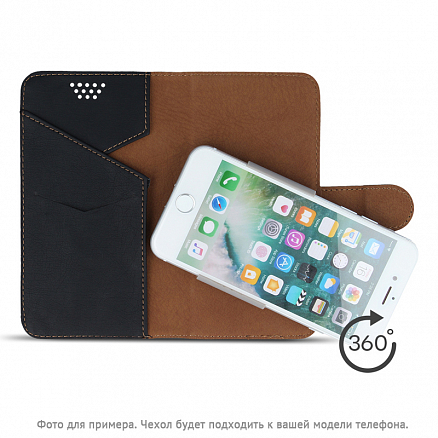 Чехол для телефона от 5.3 до 5.7 дюйма универсальный кожаный - книжка GreenGo Smart Rotating черный