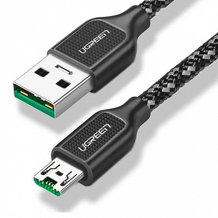 Кабель USB - MicroUSB для зарядки 1 м 4А плетеный Ugreen US271 (быстрая зарядка) серый