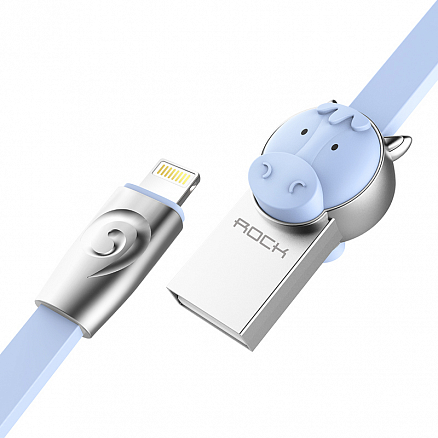 Кабель USB - Lightning для зарядки iPhone 1 м 2.4А плоский Rock Zodiac Horse голубой