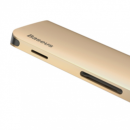 Хаб (разветвитель) Type-C - 3 х USB 3.0, HDMI, Ethernet, Type-C (папа-мама) с картридером SD и MicroSD Baseus Almighty золотистый