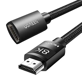Переходник (преобразователь) HDMI - HDMI (папа - мама) длина 1 м плетеный Ugreen CM151 черный