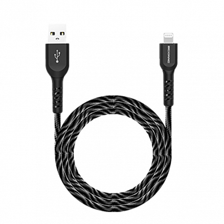 Кабель USB - Lightning для зарядки iPhone 1,5 м 2.4А плетеный Atomic Flexstick Game+ черно-серый