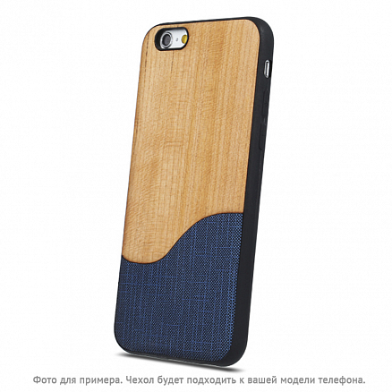 Чехол для iPhone 6, 6S гибридный с натуральным деревом Beeyo Wave синий