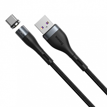 Кабель Type-C - USB 2.0 для зарядки 1 м 5А магнитный плетеный Baseus Zinc (быстрая зарядка) черный
